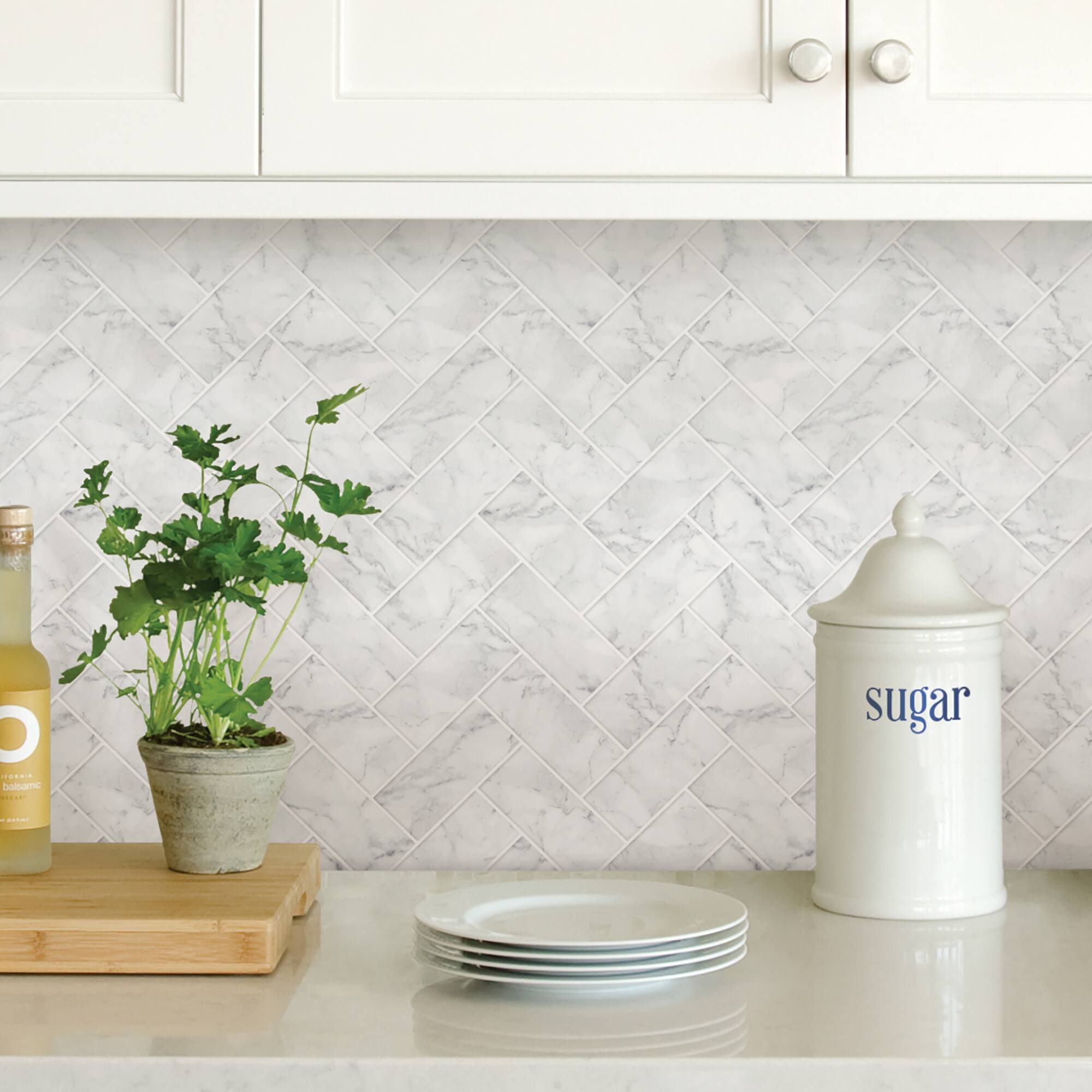 InHome Herringbone Carrara Peel & Stick Backsplash Tiles